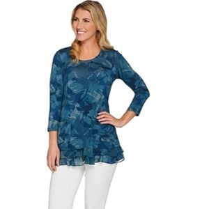 Lori Goldstein Blue pattern pockets tunic long XL